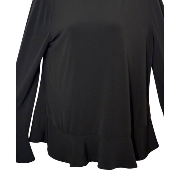 Laundry By Shelli Segal Women's Small Black L/S Ruffle Hem Top Bell Sleeves - Picture 6 of 8